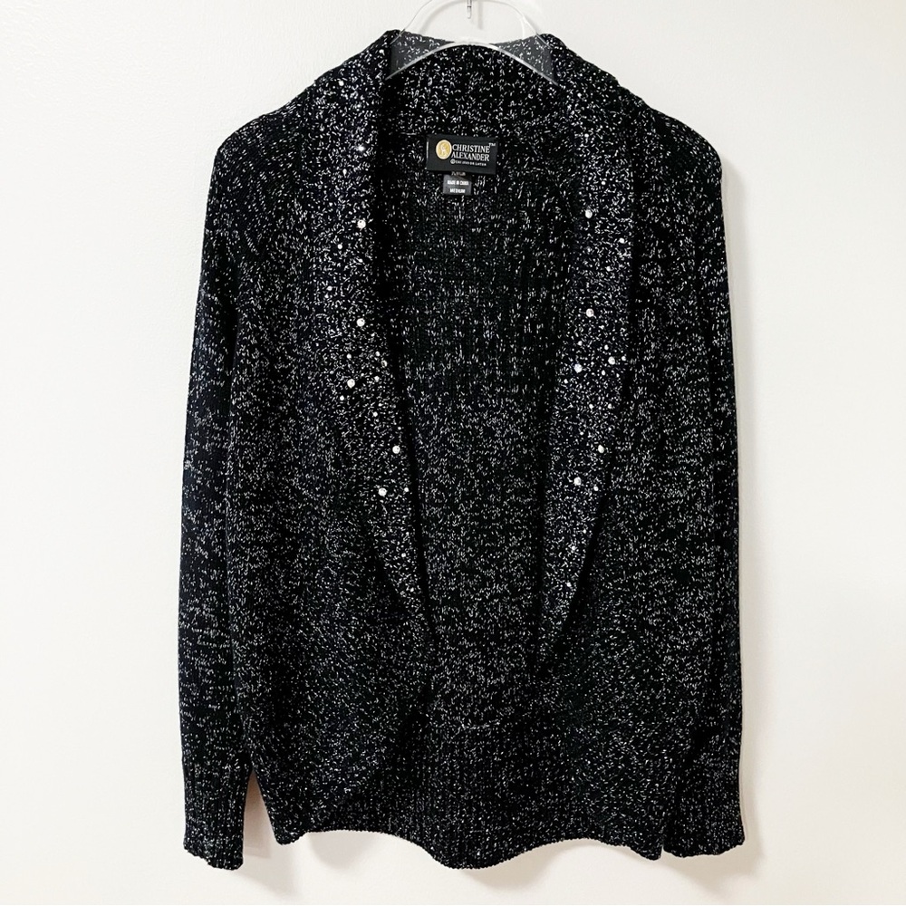 Christine Alexander | Black Rhinestone Cardigan M Comfy Chunky Lounge
